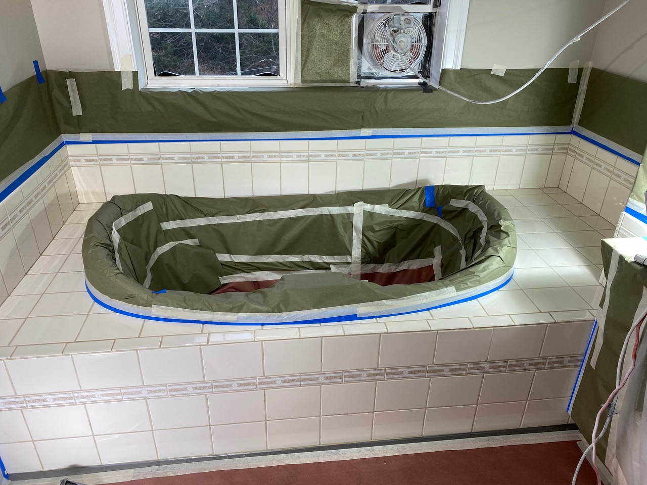 A bathtub that is being worked on.